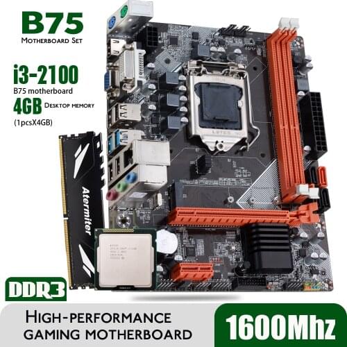 Atermiter B75 Motherboard Set with Intel Core I3 2100 1 x 4GB = 4GB 1600MHz DDR3 Desktop Memory Heat Sink USB3.0 SATA3