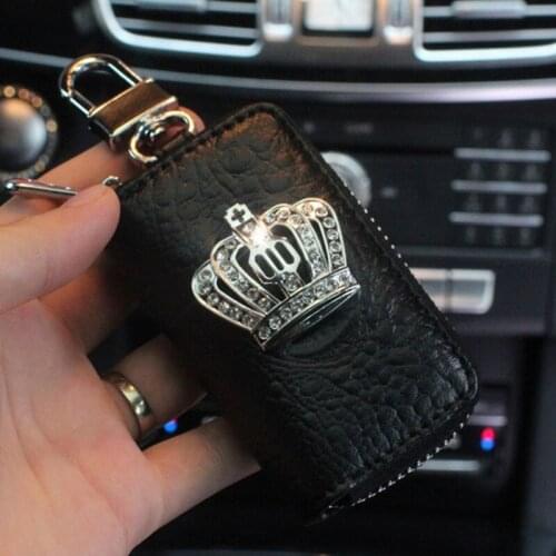 Crocodile Leather Crystal Crown Car Key Case Key Storage Bag Storage Bag Short Zipper Car Keychain Cover Driver License Bag