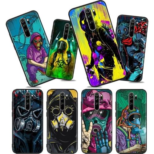 Cool Gas Mask Smiley Soft TPU For Xiaomi Redmi Note10 10S 9T 9S 9 8T 8 7 6 5A 5 4 4X Prime Pro Max Black Phone Case