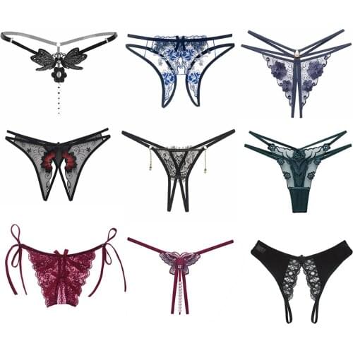 Personality Womens Underwear Opening Crotch Sexy Lace Panties Transparent G-string Thong Female Lingerie Low-waist Briefs Women