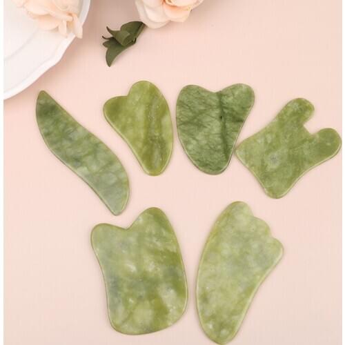 Natural Gua Sha Jade Rose Quartz Stone Face Board Green Heart Shaped Massage