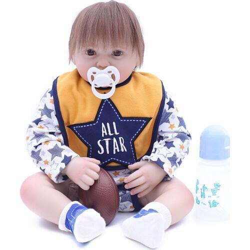Fashion 48cm Cotton Body Lifelike Toddler Baby Boy with Rooted Hair Plush Ball Personality Toy Silicone Reborn Baby Dolls