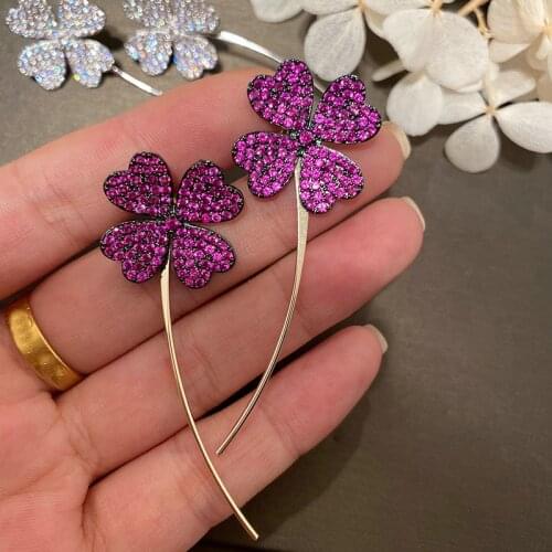 Fashion cz green clover earring for women