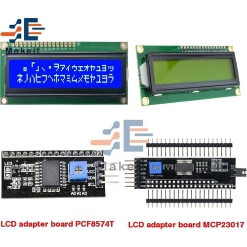 1602 LCD Display Module PCF8574T MCP23017 Adapter Board IIC I2C Interface 16x2 Character 5V Blue Yellow Green Screen for Arduino