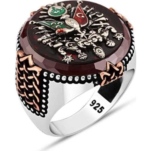 Agate Stone Ottoman State Crested Silver Men 'S Ring