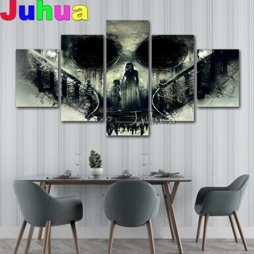 5 piece Diamond Painting Black White Skull People Full Square&Round Diamond embroidery Cross stitch mosaic diamant painting