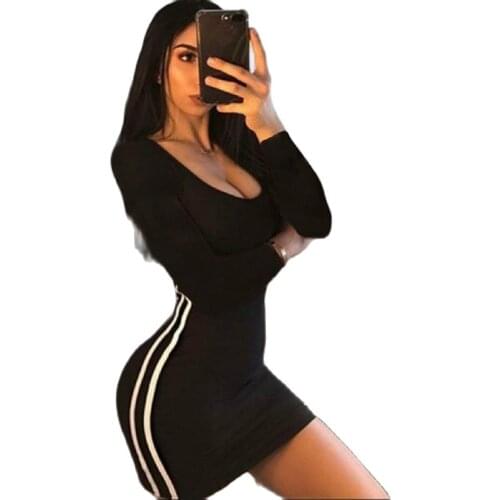 2021 Autumn New Autumn And Winter Womens Striped Stitching Sexy Bag Hip Long-Sleeved Casual Dress