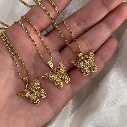 Butterfly Necklace For Women Stainless Steel Gold Water Wave Chain Choker Pendant Bow Necklaces Butterfly Halloween Jewelry Gift