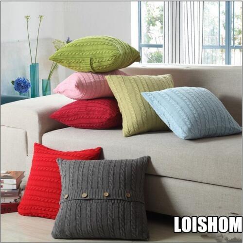 Drop Ship Cotton Knitted Decorative Button Pillow Cover Cable Knitting Patterns Cushion Cover Square Warm Pillow Covers 45X45CM