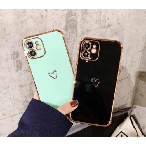 Luxury Electroplated Love Heart Phone Case for iPhone 11 12 Pro Max 7 8Plus X XS XR Glitter Camera Protection Soft Tpu Cover