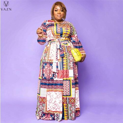 VAZN 2021 Autumn High-end Chiffon Plus Size Retro Loose Long Holiday Dress Full Sleeve Maxi Dress Women For Evening Robe