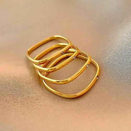 Titanium Steel Square Rrings for Women Gold Plated Simple Fashion Korean Finger Rings кольцо Female Party Jewelry парные кольца