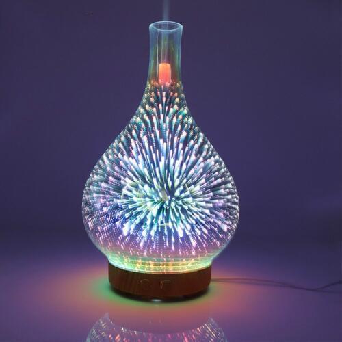 3D Fireworks Glass Vase Shape Air Humidifier with LED Night Light Aroma Essential Oil Diffuser Mist Maker Ultrasonic Humidifier