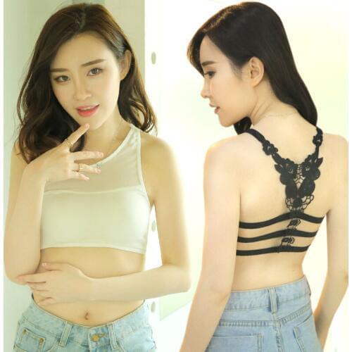Spring summer black white lace tank top bra top with anti wrapped chest tube top bra female underwear vest strap women backing