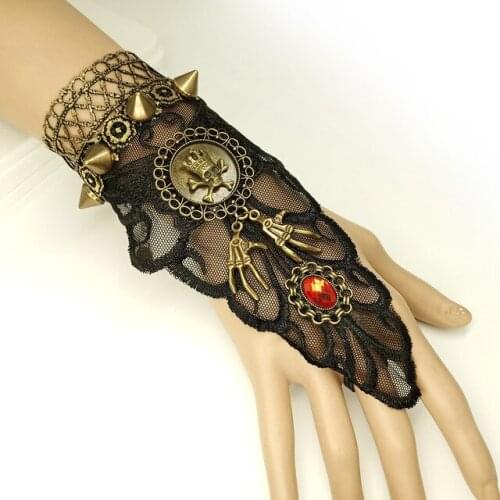 Vintage Gothic Queen Golden Lace Gloves Medieval Victorian Armband Cosplay Accessory