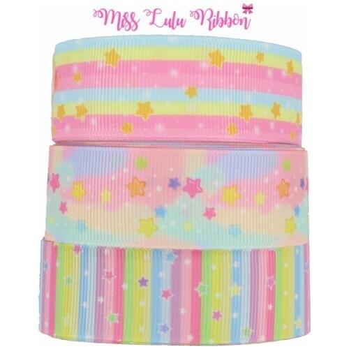 16mm-75mm Bright Colorful Little Star Series Printed Grosgrain/Foe Ribbon Rainbow Lines DIY Festival Party Hair Bow 50yards/roll