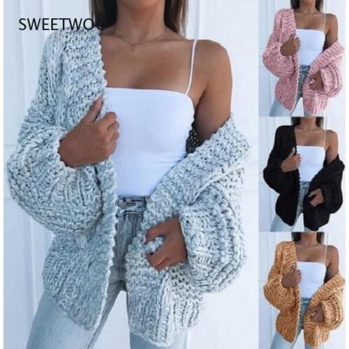 2021 European and American Ladies Cardigan Sweater Long-Sleeved Loose Autumn and Winter Sweater Three-Needle Sweater