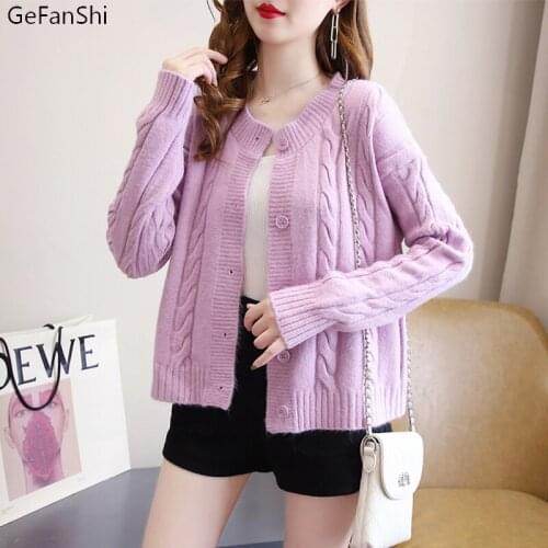 2021 New Autumn Winter Sweater Cardigan Jacket Female Korean Sweet Loose Women Sweater Button O-Neck Solid Knitted Coat