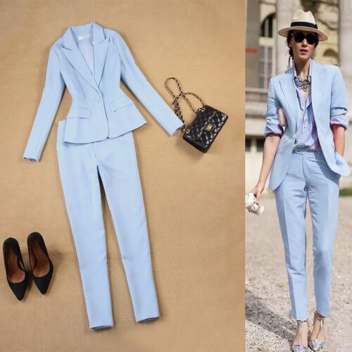 Blue two piece fashion summer dress 2018 backless slim suit jackets women