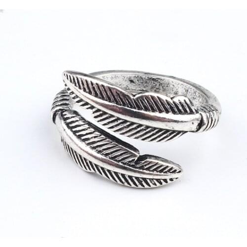 1PC New Vintage Simple Feather Open Ring For Women Men European Punk Trendy Personality Leaves Finger Ring Jewelry Gift R137