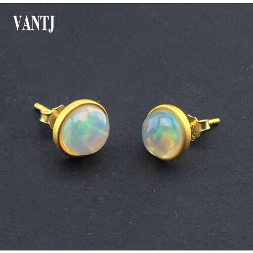 100% Natural Opal Earrings Sterling 925 Silver Gemstone 7mm for Women Wedding Anniversary Party Classic Fine Jewelry Gift