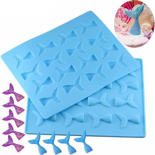 16 Cavities Mermaid Tails Silicone Mold Chocolate Candy Jelly Molds Baby Birthday Cupcake Topper Cake Decorating Tools