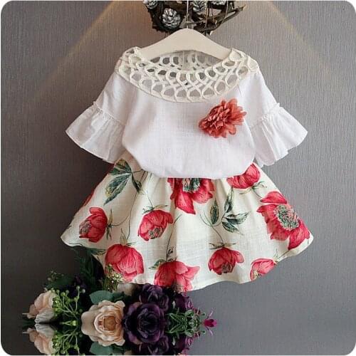 2018 New 2pcs Cute Fashion Flower Toddler Kids Baby Girls Tops+Floral Skirt Dress Party Wedding Clothes Sets Outfits Clothes