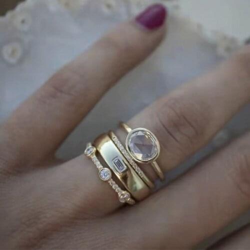 2021 New Trendy 4 Pcs/Set White Zircon Rings For Women Gold Color Female Jewelry Birthday Party Accessories Valentine Gifts