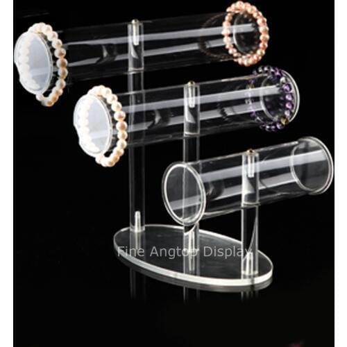 3 Tier Clear Acrylic T-Bar Bracelet Necklace Jewelry Displays Props Clear Stand Holder Tube Rack