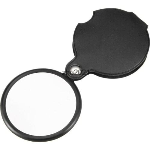 60mm 5X Pocket Folding Magnifier Loupe Magnifying Glass with Leather Case Black