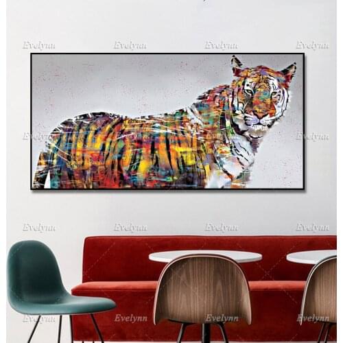 Abstract Canvas Painting Colorful Animal Wall Art Graffiti Tiger Oil Painting Wall Poster Pictures Print Living Room Home Decor