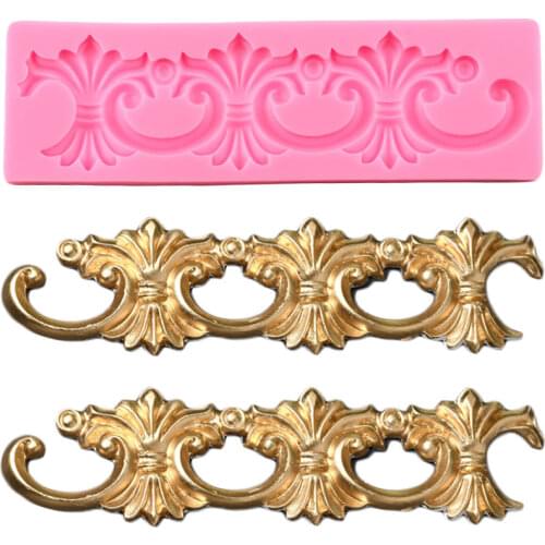 Baroque Scroll Relief Border Silicone Mold Flower Lace Fondant Cake Decorating Tools Candy Polymer Clay Chocolate Gumpaste Mould
