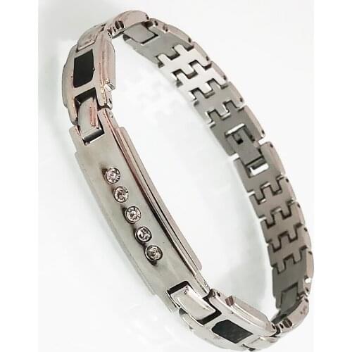 Polished Stainless Steel Crystal Inlaid Square Bracelets for Men Womens Health Care Germanium Magnetic Therapy Bangle Jewelry