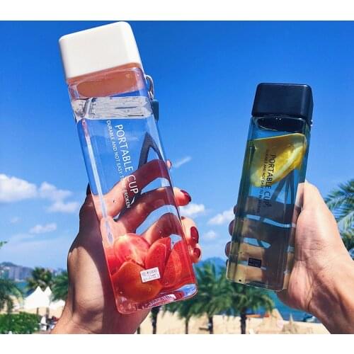New 500ml Milk Fruit Water Cup Cute Square Tea For Water Bottles Drink With Rope Sport Heat Resistant Simple Transparent Cup