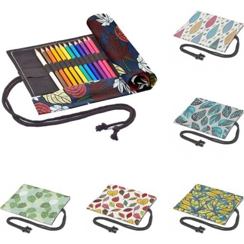 Fashion Printed Roll Pencil Case For Student 12/24/36/48/72 Holes Canvas Storage Bag School Drawing Arting Pen Bag Stationary