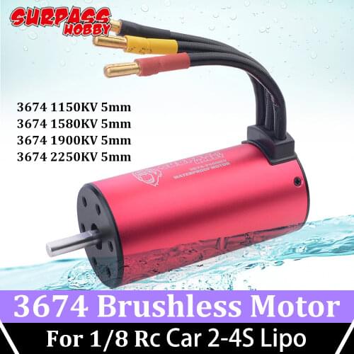 Surpass Hobby 3674 Brushless Motor Waterproof 1580KV 1900KV 2250KV ESC120A Shaft 5.0mm for 1/8 1/10 Drift Racing Off-road RC Car