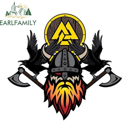 EARLFAMILY 13cm x 12.3cm for Viking Odin Logo Vinyl Car Stickers Personality Waterproof Laptop Assessoires Scratch-proof Decal