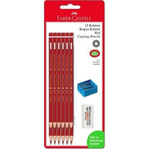 Faber-Castell Red Copy Crayons 12 Pack + Eraser + Sharpener