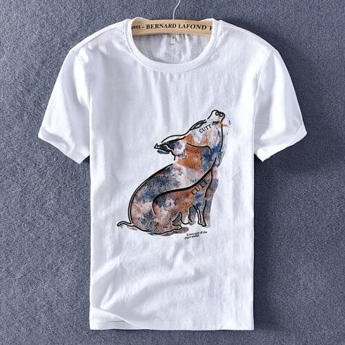 2020 Suehaiwes brand embroidery linen t shirt men Italy white t-shirt for men casual fashion t shirts male round neck tshirt