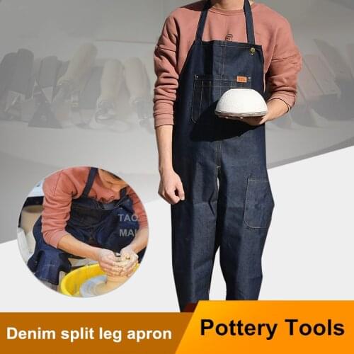 Pottery Denim Split Leg Apron Portable Pocket DIY Ceramic Sculpture Mud-retaining Overalls Anti-oil and Anti-fouling