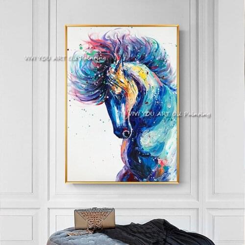 Graffiti Art Blue Horse Canvas Animal Oil Painting 100% Handmade Wall Art Pictures For Living Room Modular Decoration Gift