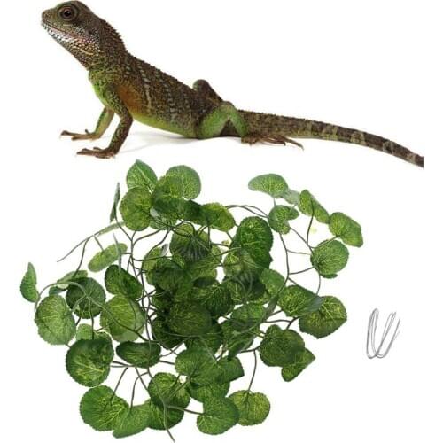 Artificial Vine Reptile Terrarium Box Habitat Decoration Lizard Green Fake Plants Leaves