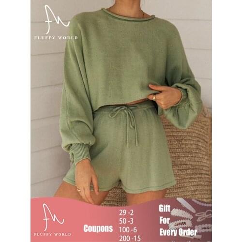 2021 Summer Women Tracksuit Two Peices Set High Waist Shorts Knit Crop Top Street wear Suit Solid Crop Top Shorts Suit Clothes