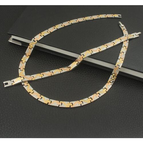 Hot Sell Wholesale Newest Fashion Stainless Steel Metal Silver gold color Necklace And Bracelet Jewelry Set For Women SFKZBBEI