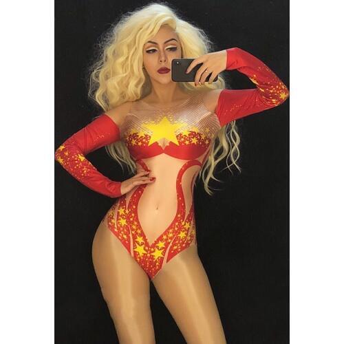 Jazz Costume Red Pole Dance Jumpsuit Nightclub Performance Clothing For Singers Gogo Rave Clothes Women Star Bodysuit DNV10533