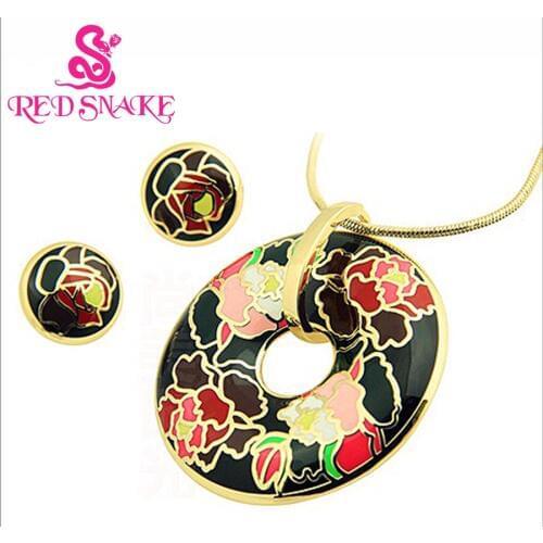 RED SNAKE Hot Sale! Newest Black Feather Design Green Pink Blue Geometry Enamel Jewelry Set(Necklace, Earring)