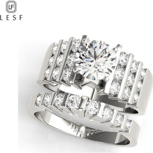 LESF New products 925 Silver Rings Fine Jewelry Big Sona CZ Diamant Engagement Rings for Women Ring Sets