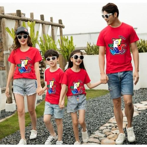 Summer Family Matching Outfits Cartoon Cotton T-Shirt Adult And Kids Wear Clothing Family Party Clothes Mommy And Me Clothes