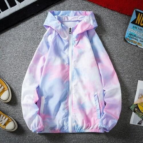 Summer Tie-dye Sunscreen Clothing Mens Korean Fashion Loose Casual Skin Clothing Mens Streetwear Tie-dye Hooded Jacket Men