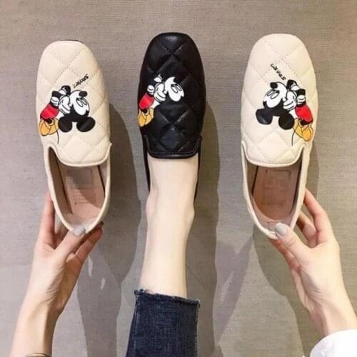 Disney high-quality fashion and comfortable girls casual shoes Mickey square toe shoes pea flat shoes for ladies
